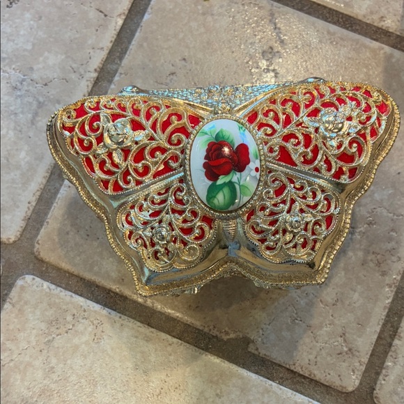 Red and Gold Butterfly Music Box